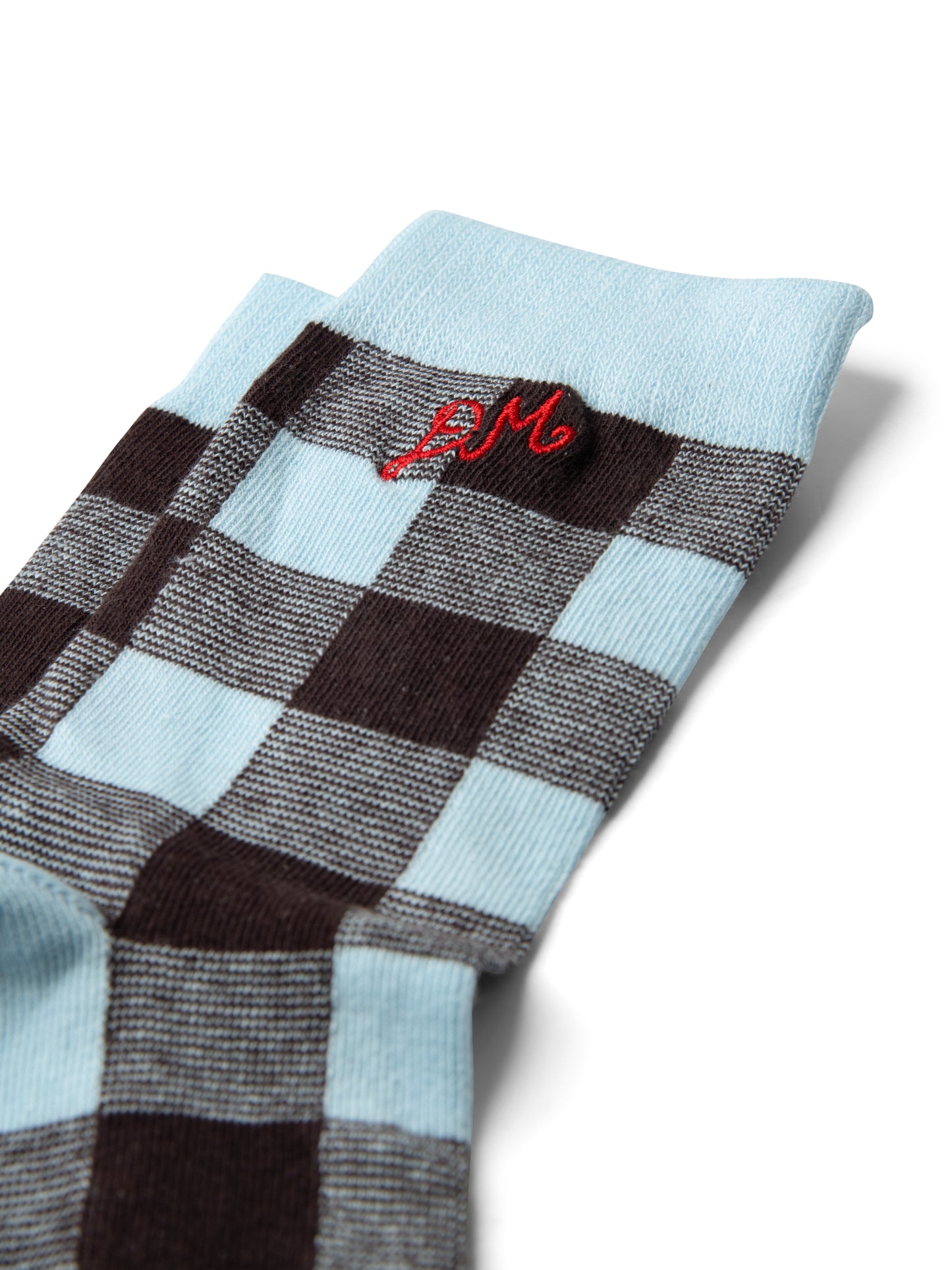 Damson Madder - Gingham Socks, Pale Blue & Choc