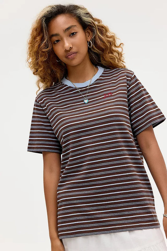 Damson Madder - Ariel Relaxed Short Sleeve Tee, Brown/Blue Stripe