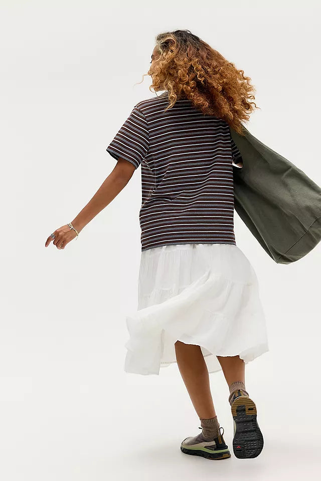 Damson Madder - Ariel Relaxed Short Sleeve Tee, Brown/Blue Stripe