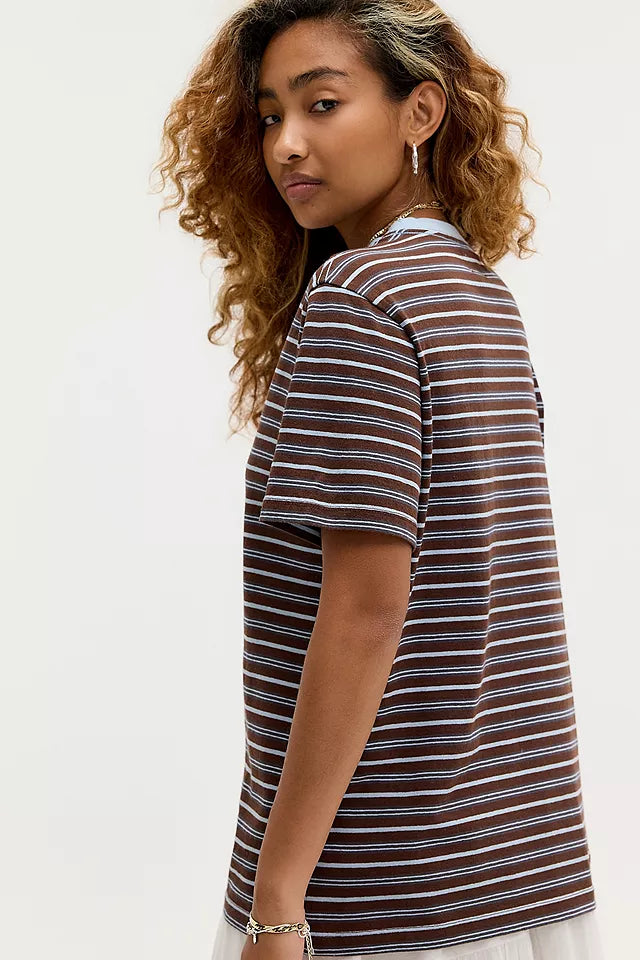 Damson Madder - Ariel Relaxed Short Sleeve Tee, Brown/Blue Stripe