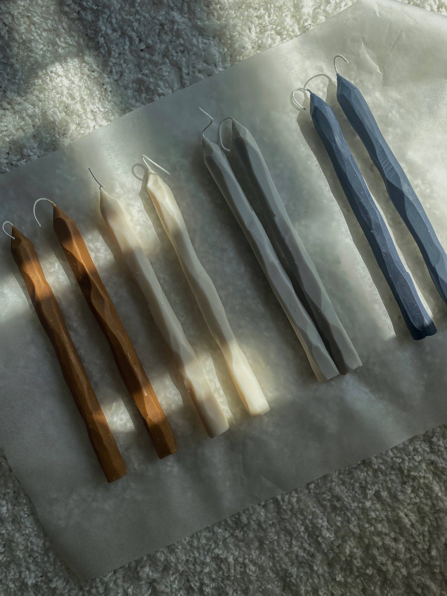 Soie London - Hand Carved Tapered Candles - Stone - Set of 2