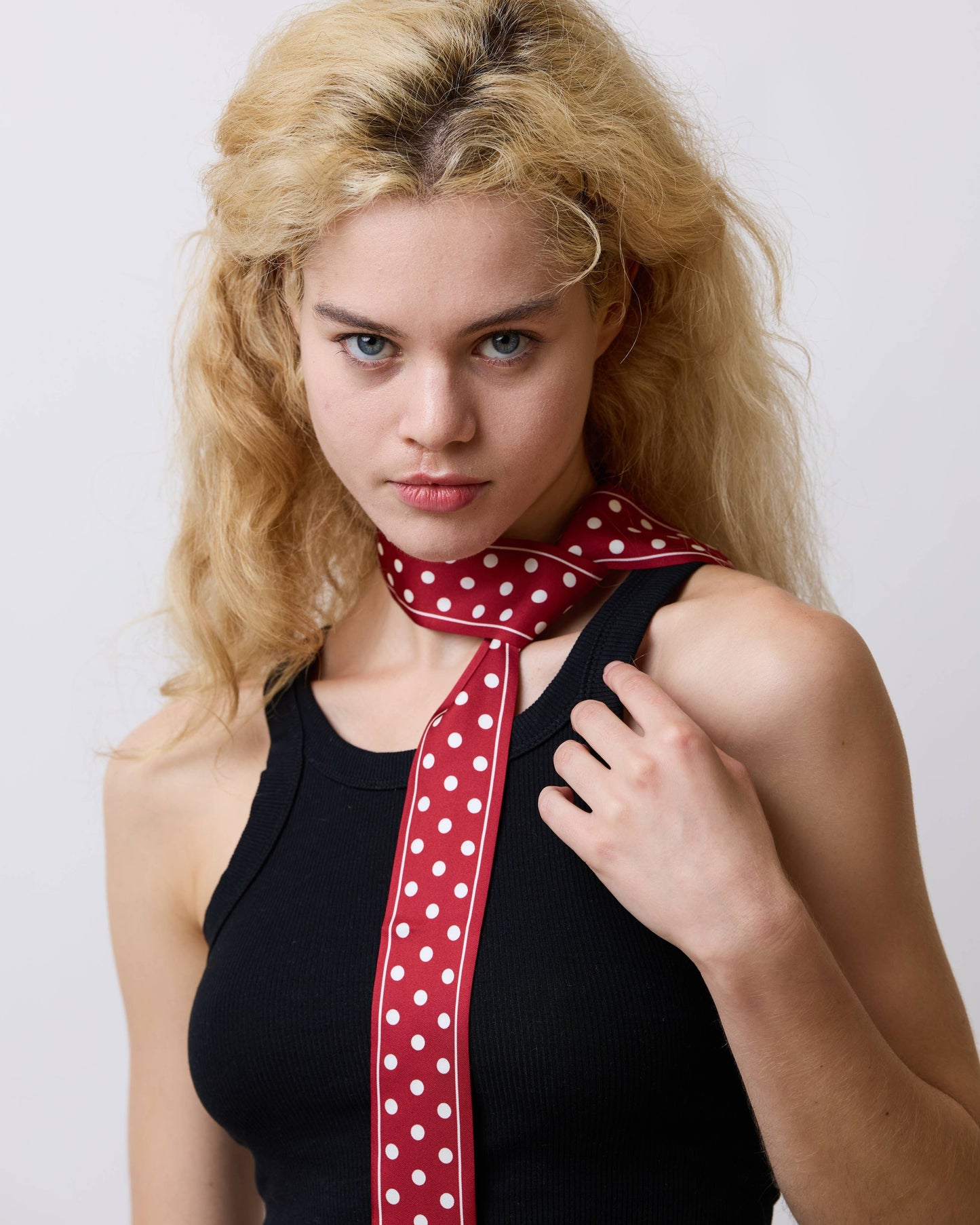 Lost Pattern NYC - Retro Polka Silk Skinny Scarf, Burgundy