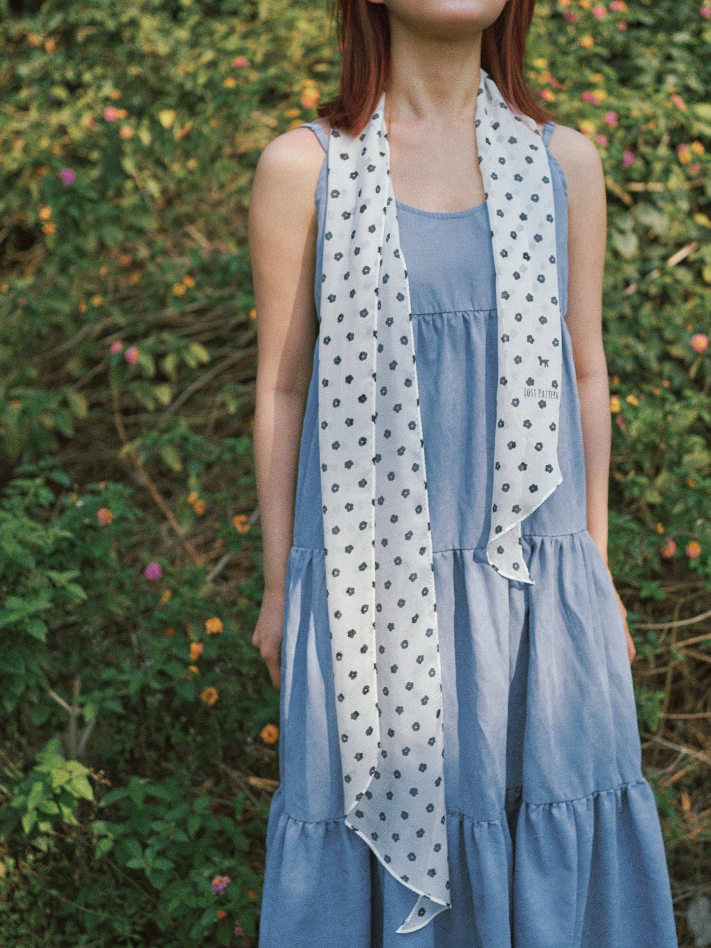 Lost Pattern NYC - Petal Veil Silk Chiffon Neck Scarf, White