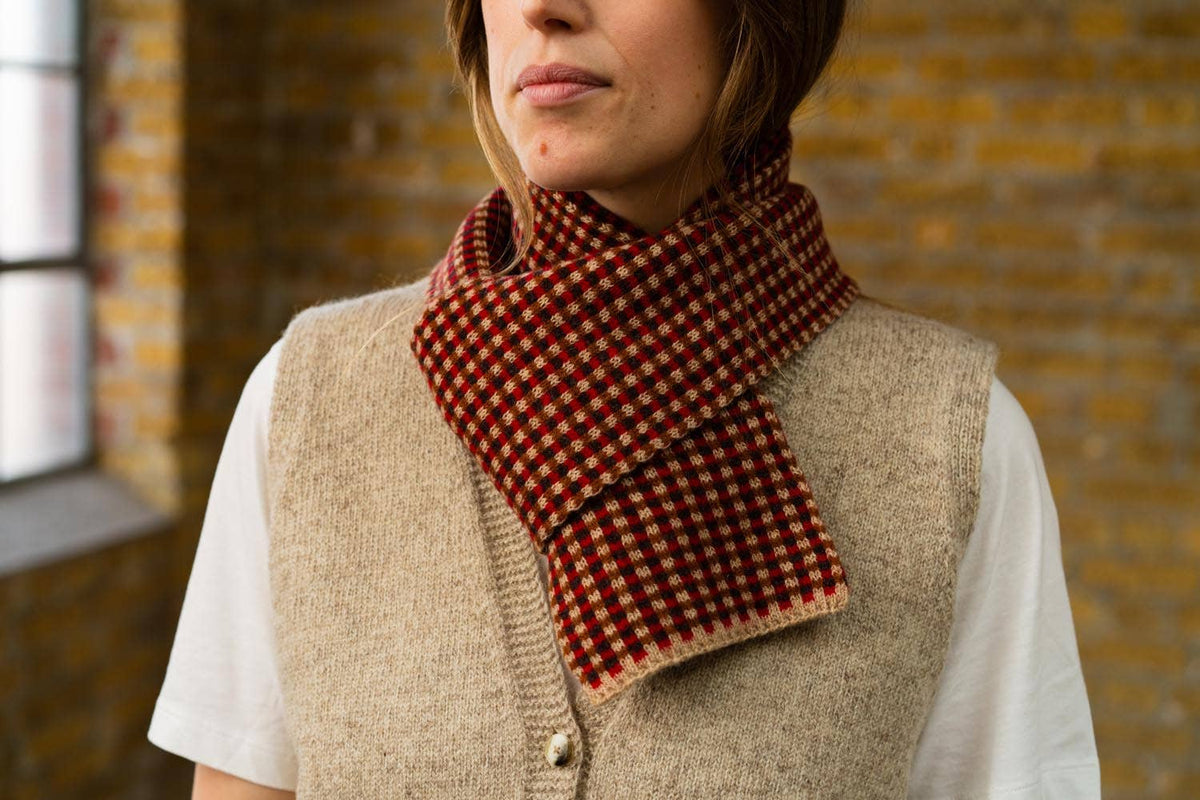 Rove Knitwear - Small Check Scarf, Red