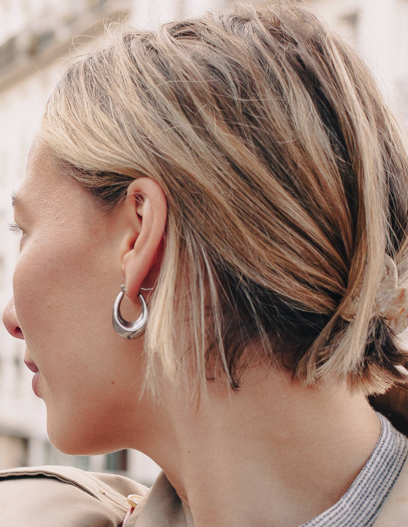 Nordic Muse - Silver Bold Crescent Hoop Earrings