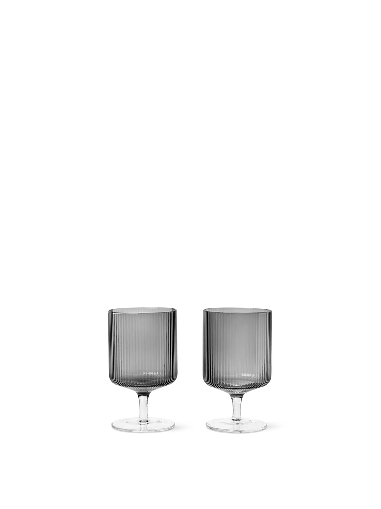 Ferm Living - Ripple Wine Glasses, Smoked Grey (Set of 2)