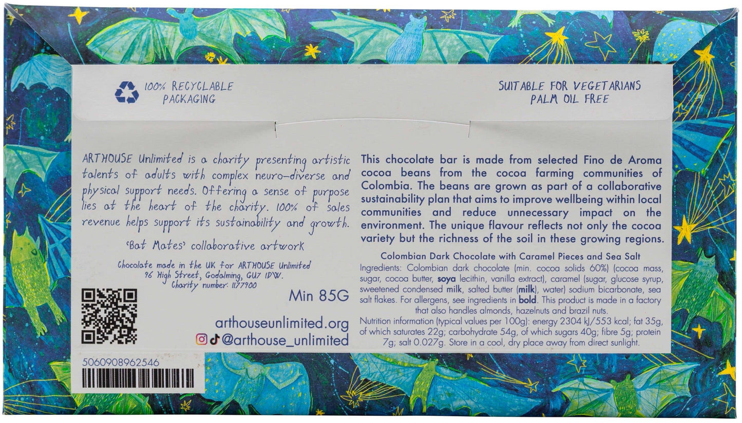 Arthouse Unlimited - Bat Mates, Dark Chocolate Bar with Caramel & Sea Salt