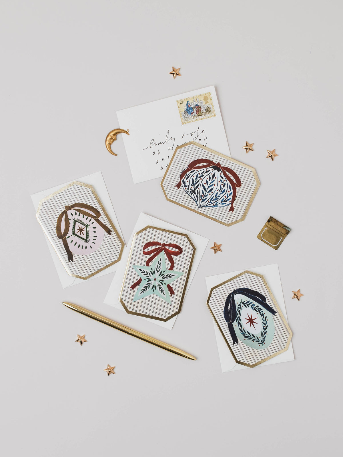 Katie Housley - Mini Holiday Card, Christmas Blue Bauble