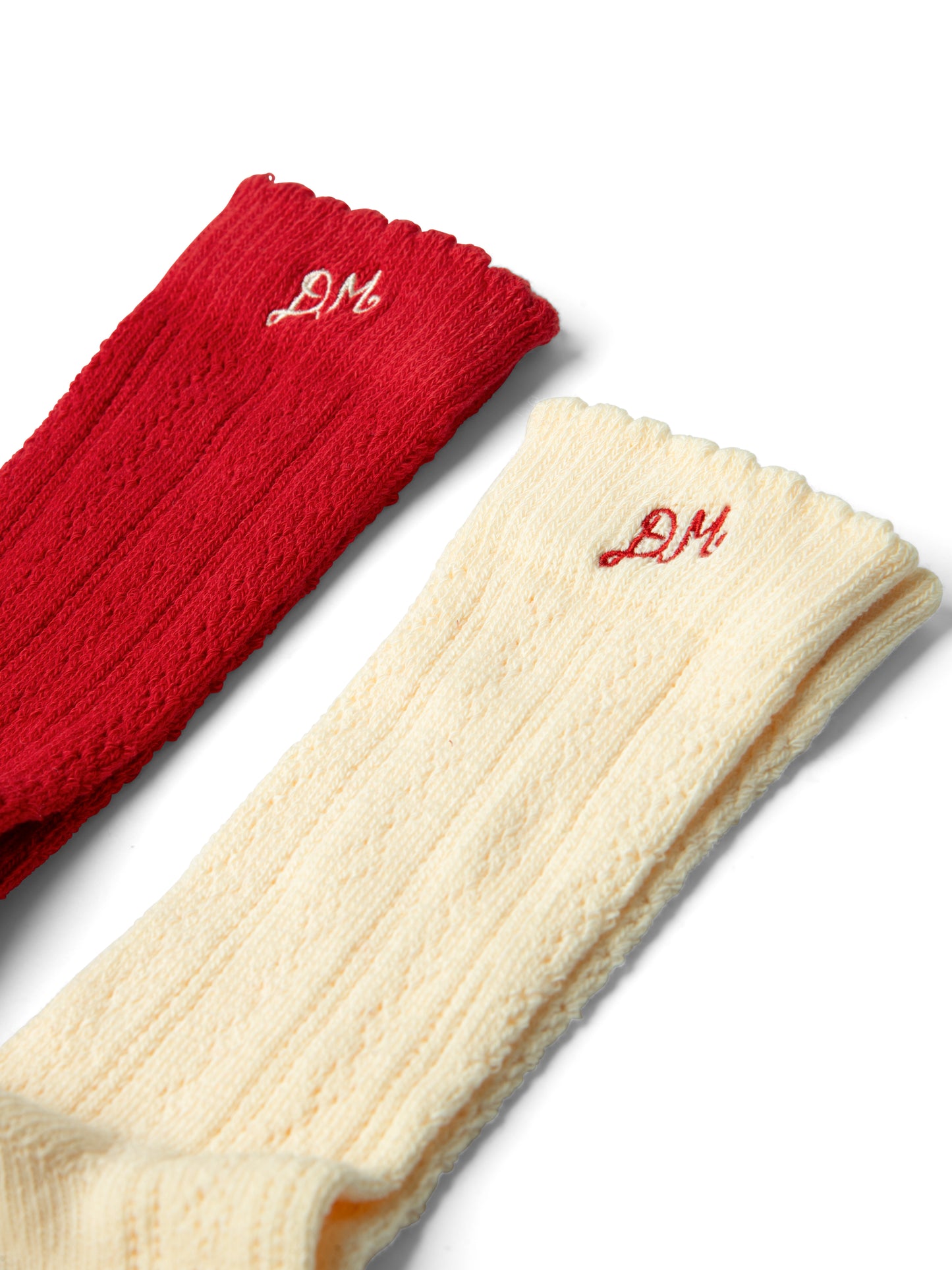 Damson Madder - 2 Pack Socks, Red & Cream Pointelle