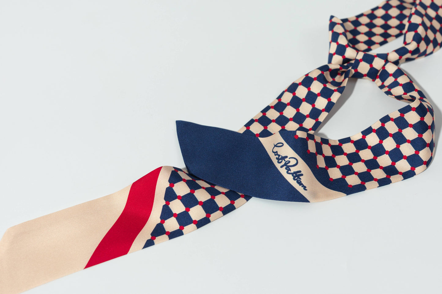 Lost Pattern NYC - "Checkerboard" Silk Twill Skinny Scarf - Blue