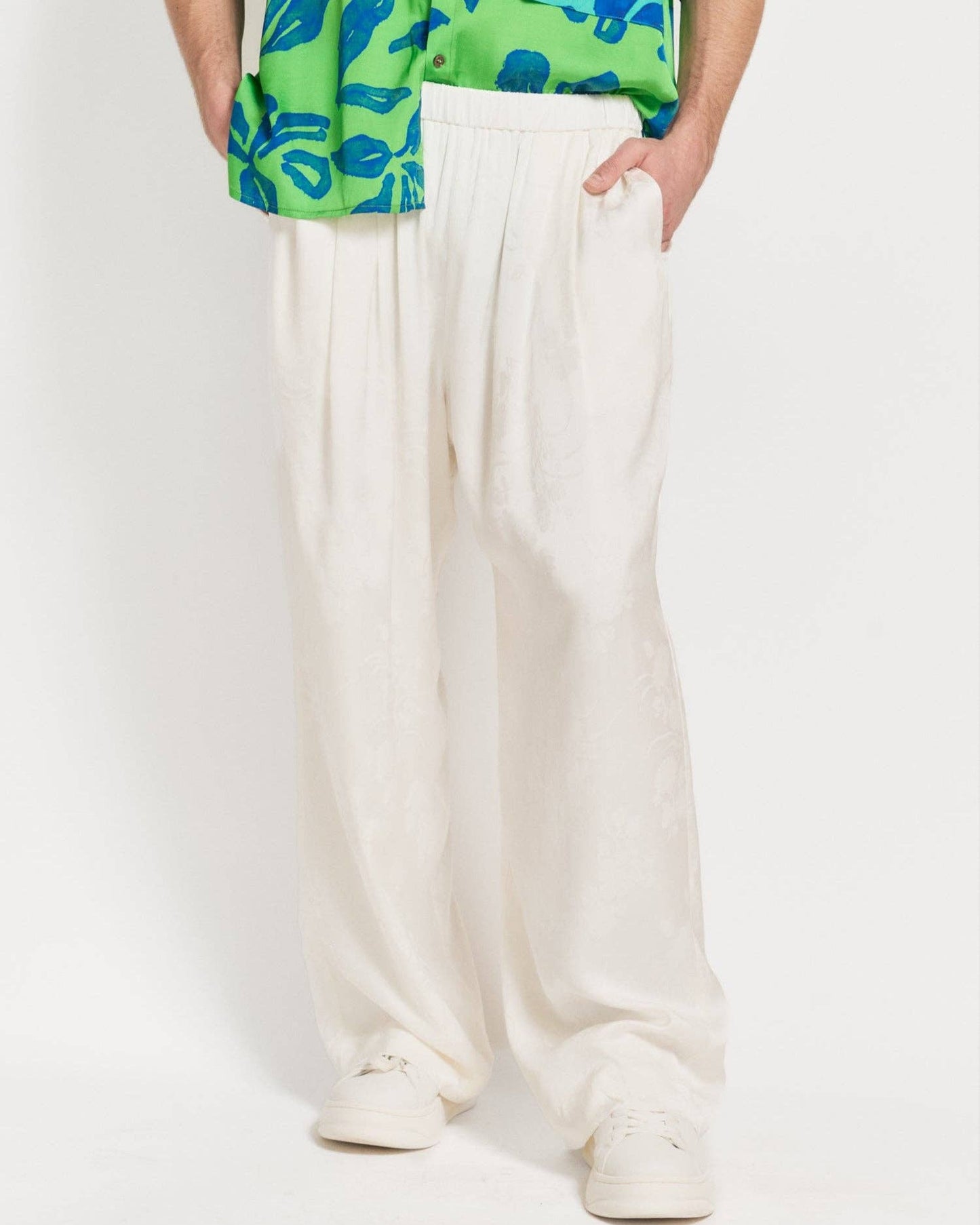 "Beach Blossom" Wide-Leg Pants - White