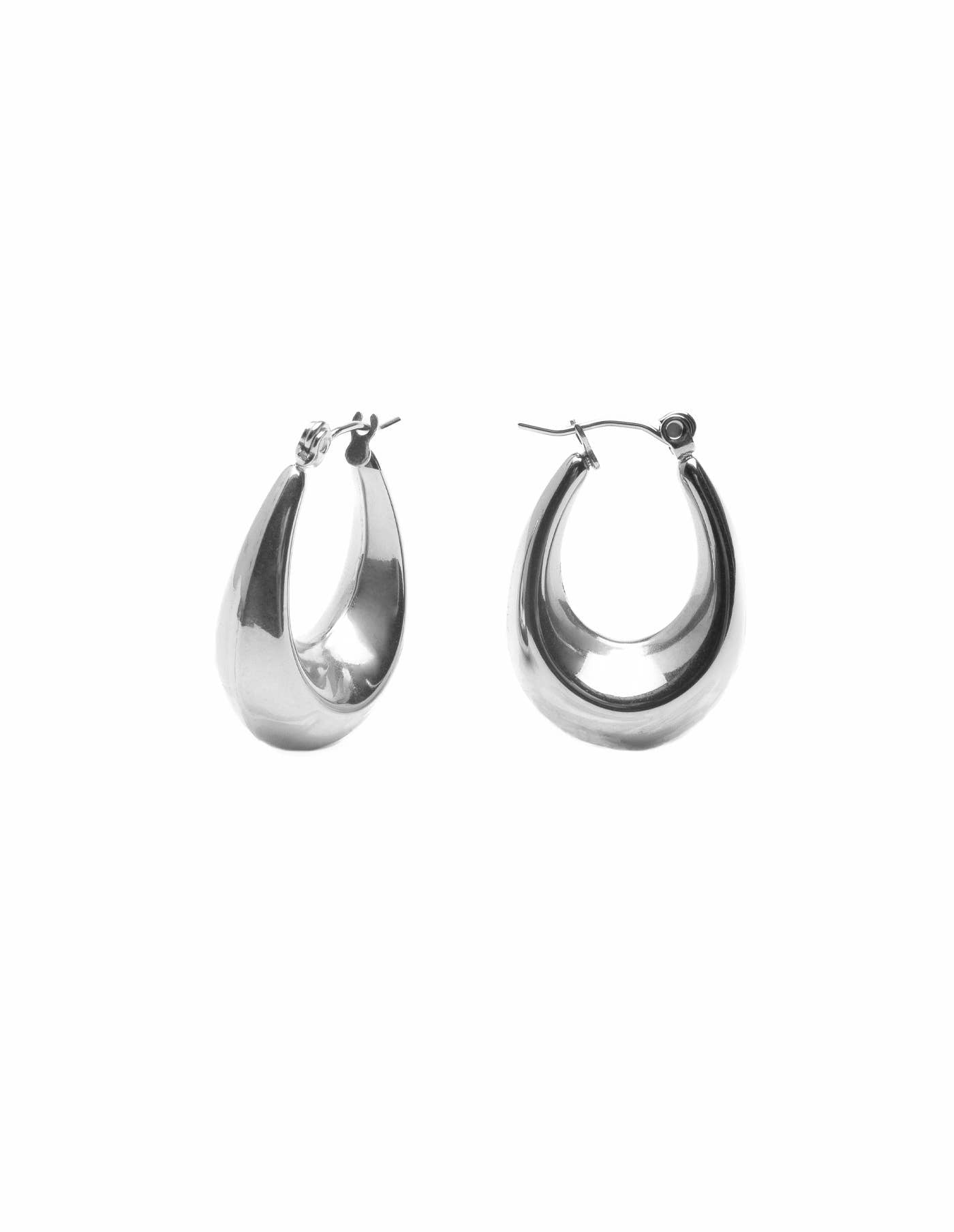 Nordic Muse - Silver Bold Crescent Hoop Earrings