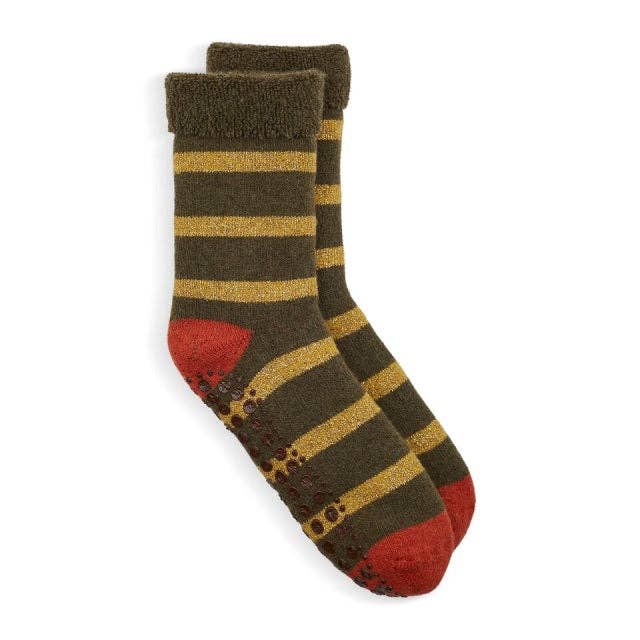 Somerville Scarves - Slipper Socks Glitter Stripe, Gold/Khaki