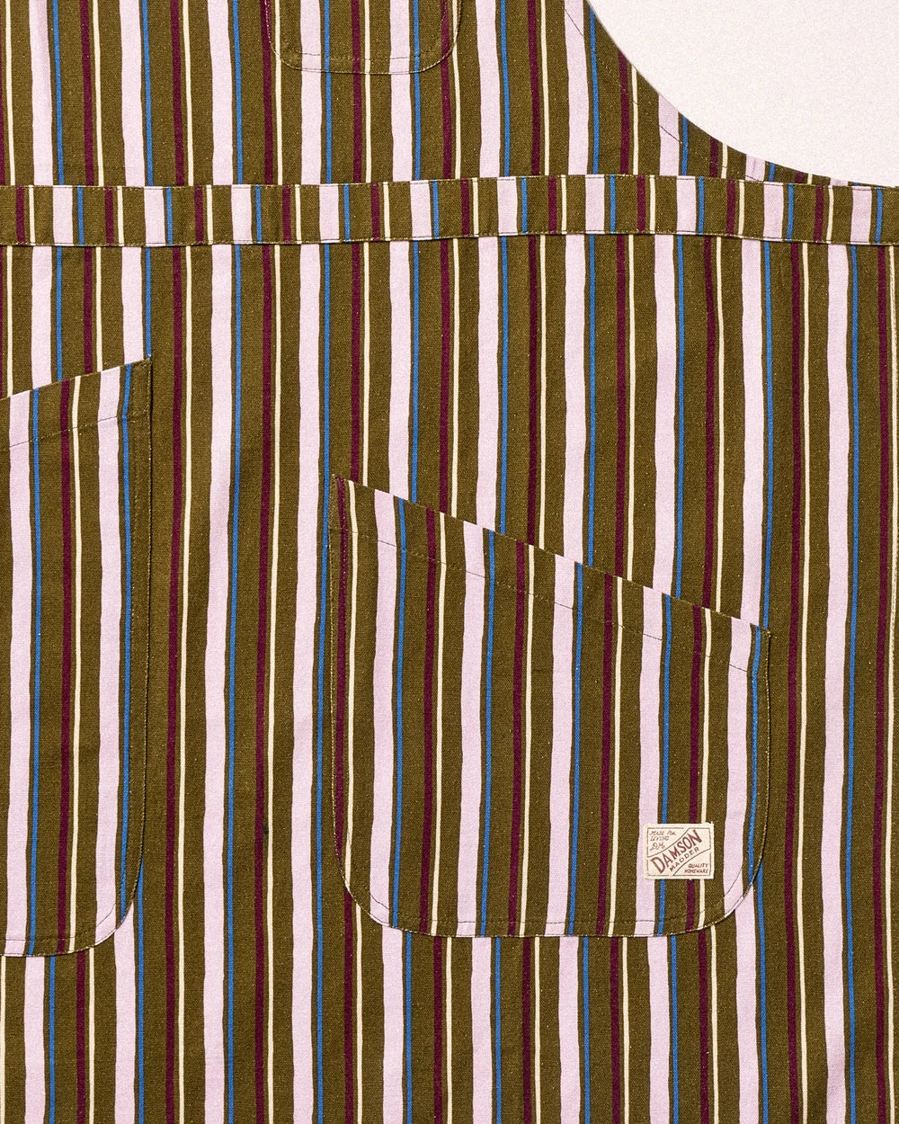 Damson Madder - Apron with Multi Pockets, Olive Stripe