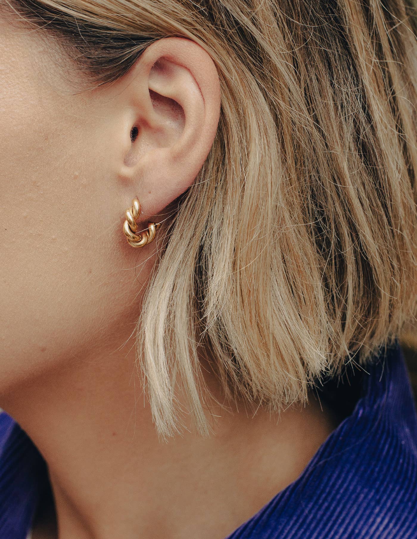 Nordic Muse - Gold Ridge Twist Hoop Earrings
