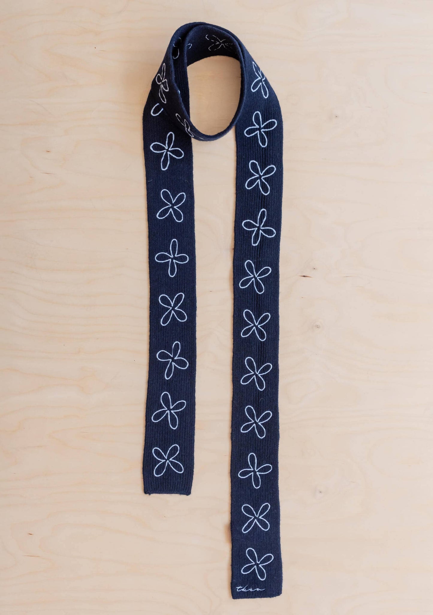 TBCo - Merino Wool Skinny Scarf in Navy Flora