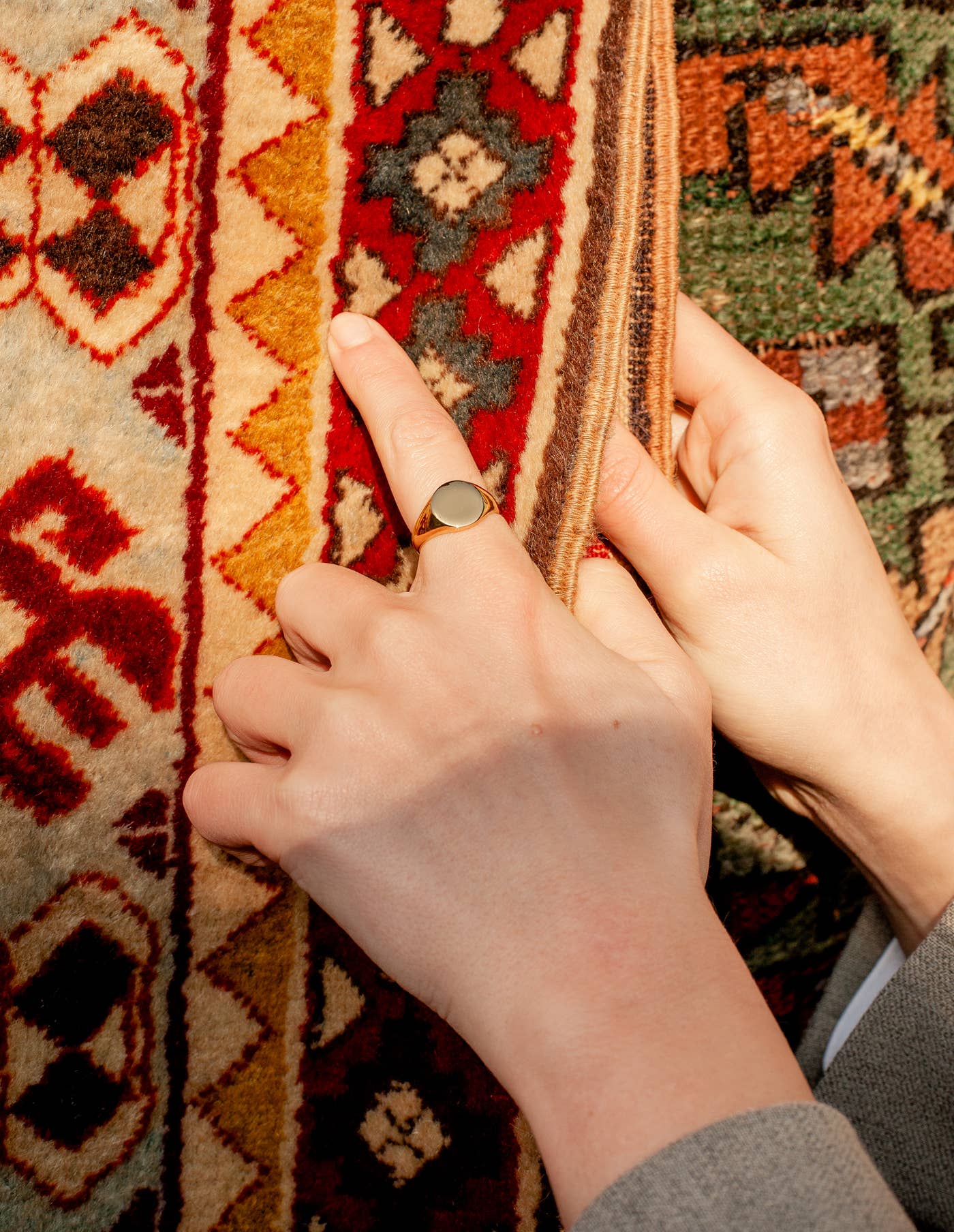 Nordic Muse - Gold Round Signet Ring, Waterproof