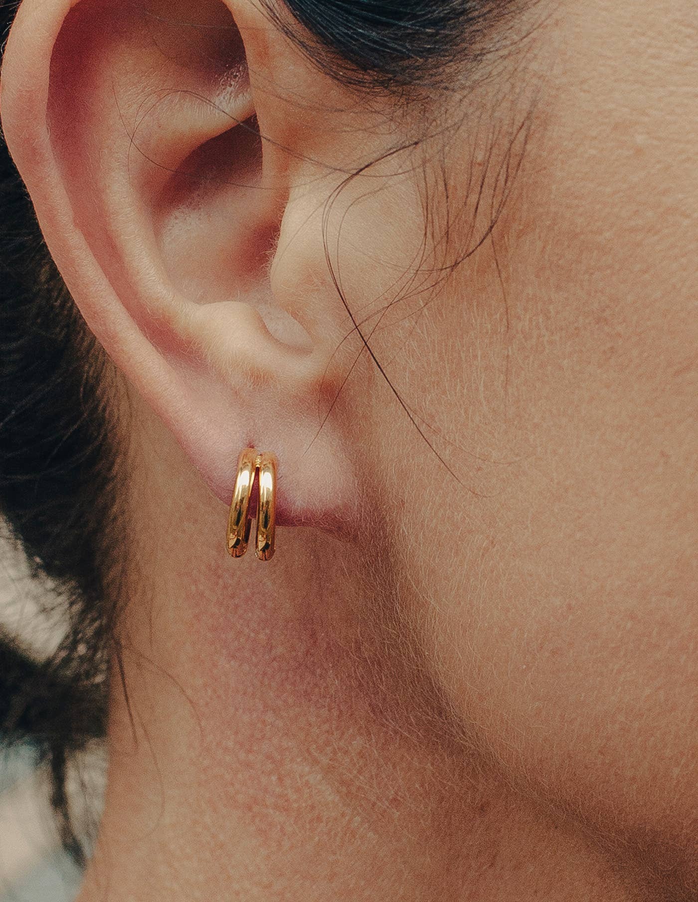 Nordic Muse - Gold Double Layer Huggie Hoop Earrings