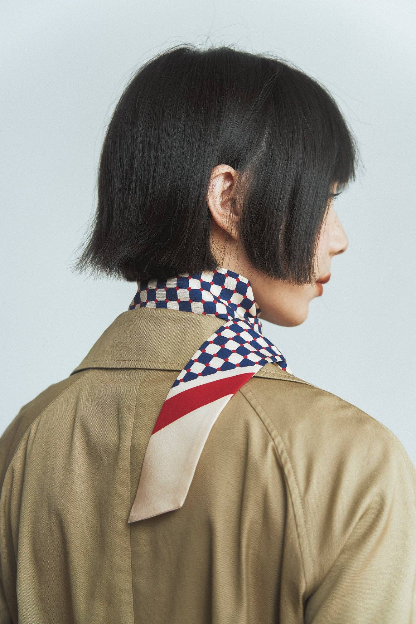 Lost Pattern NYC - "Checkerboard" Silk Twill Skinny Scarf - Blue