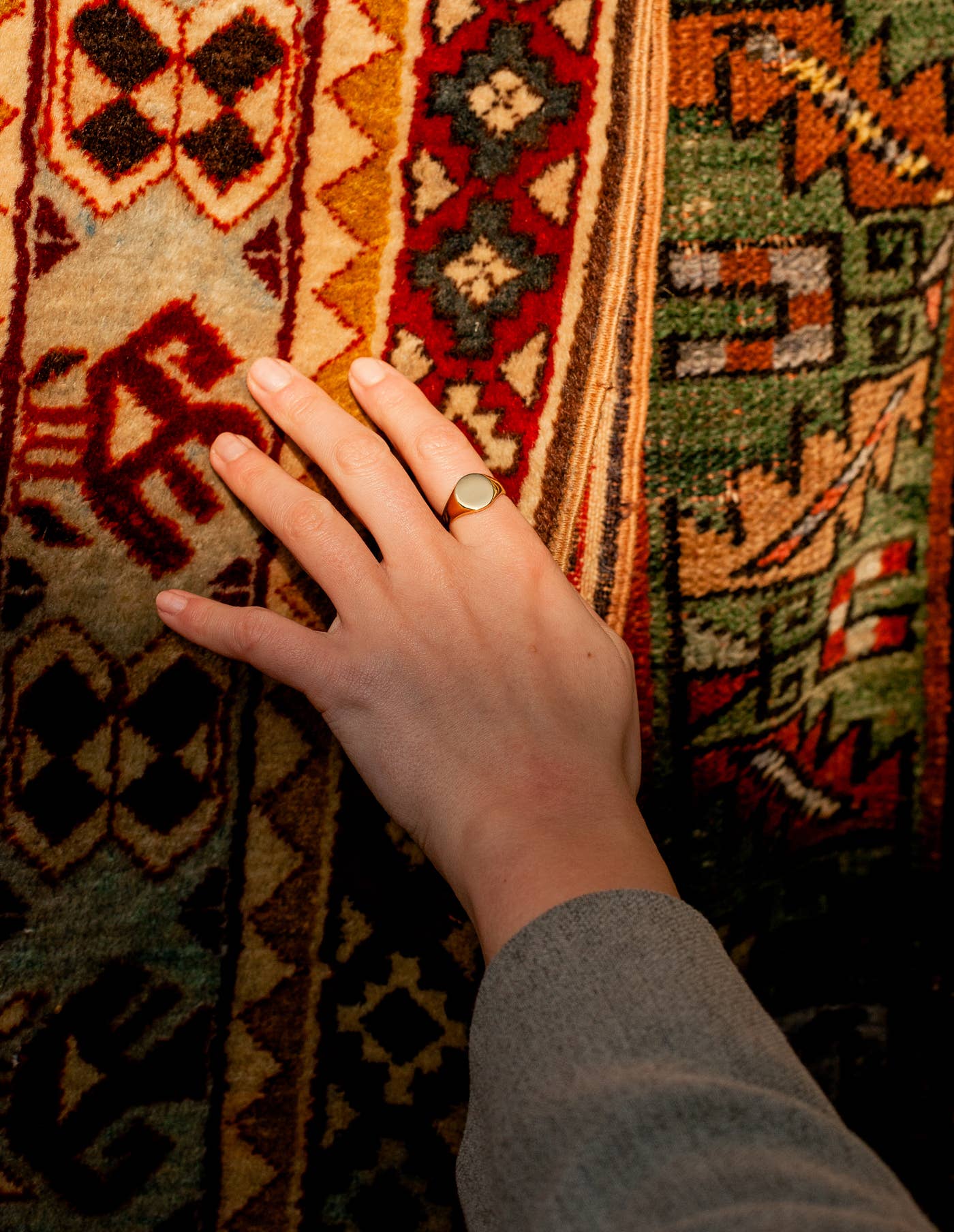 Nordic Muse - Gold Round Signet Ring, Waterproof