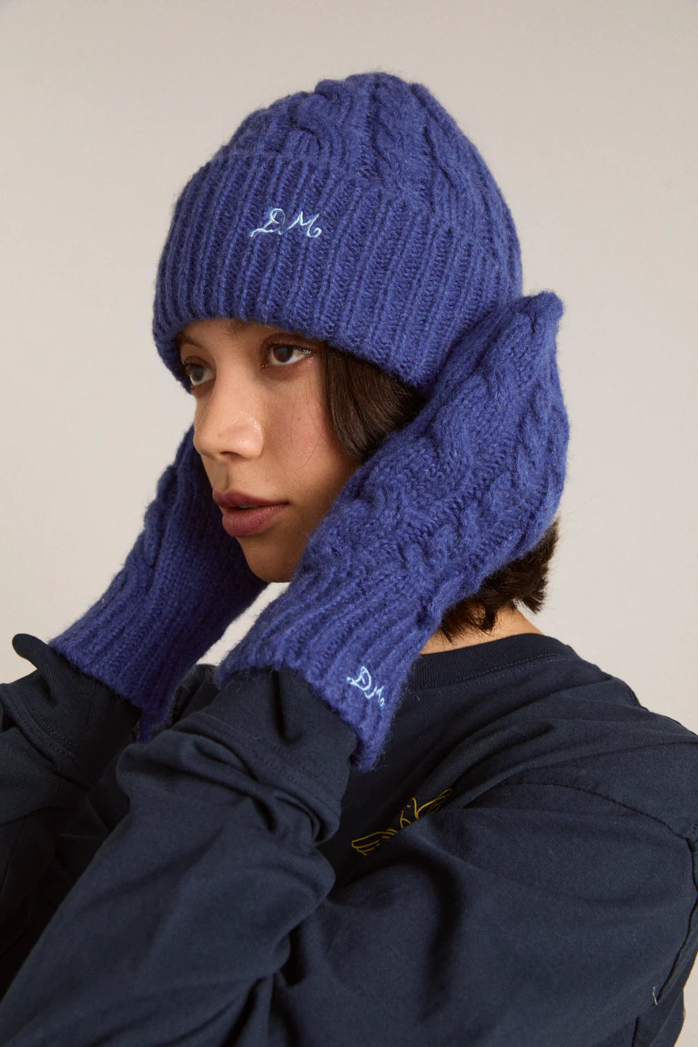 Damson Madder - Cable Knit Beanie, Cobalt