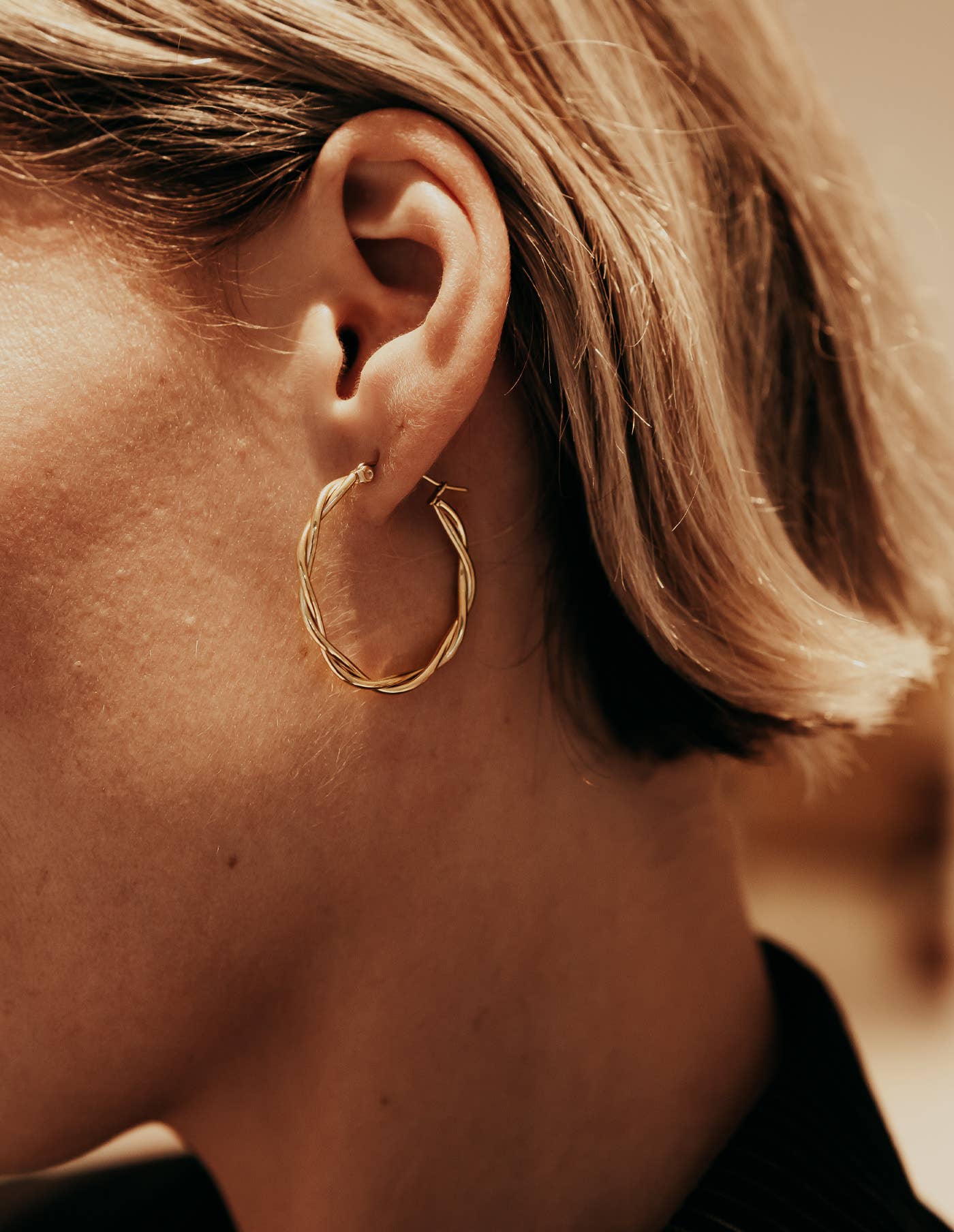 Nordic Muse - Gold Large Entwined Latch Hoop Earrings