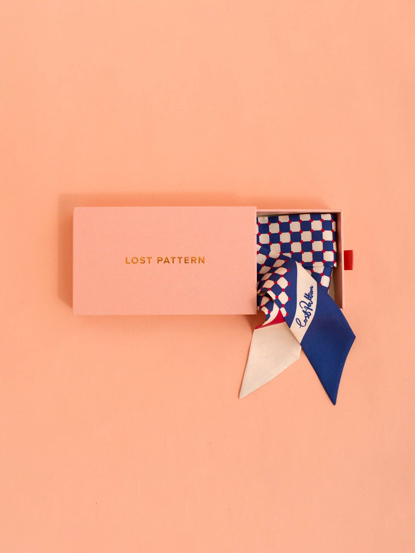 Lost Pattern NYC - "Checkerboard" Silk Twill Skinny Scarf - Blue