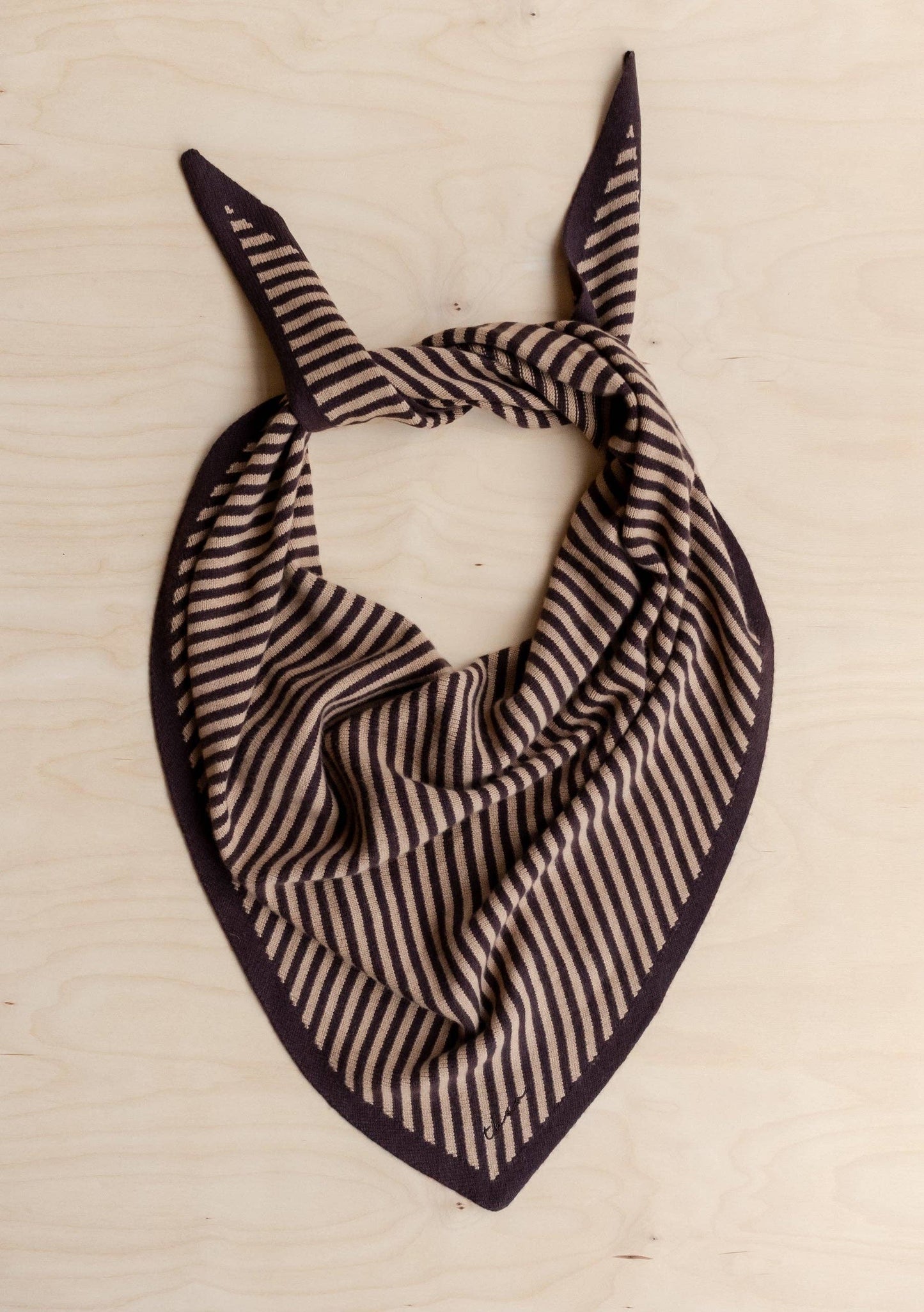 TBCo - Large Merino Wool Triangle Scarf in Camel & Brown Stripe