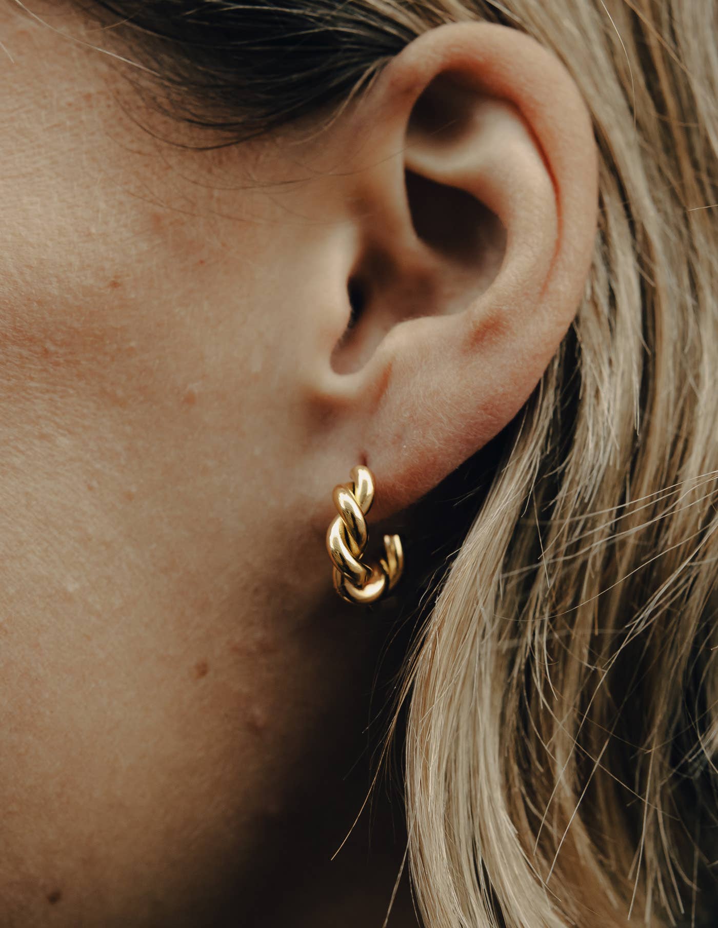 Nordic Muse - Gold Ridge Twist Hoop Earrings