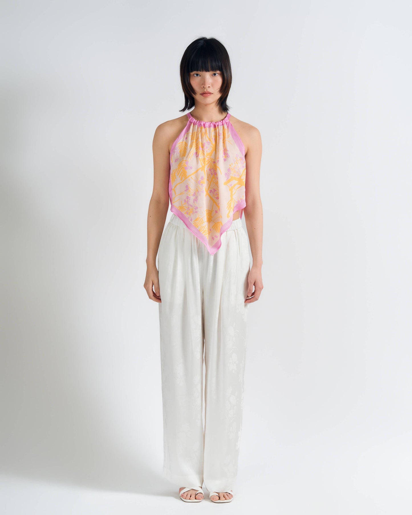 "Beach Blossom" Wide-Leg Pants - White