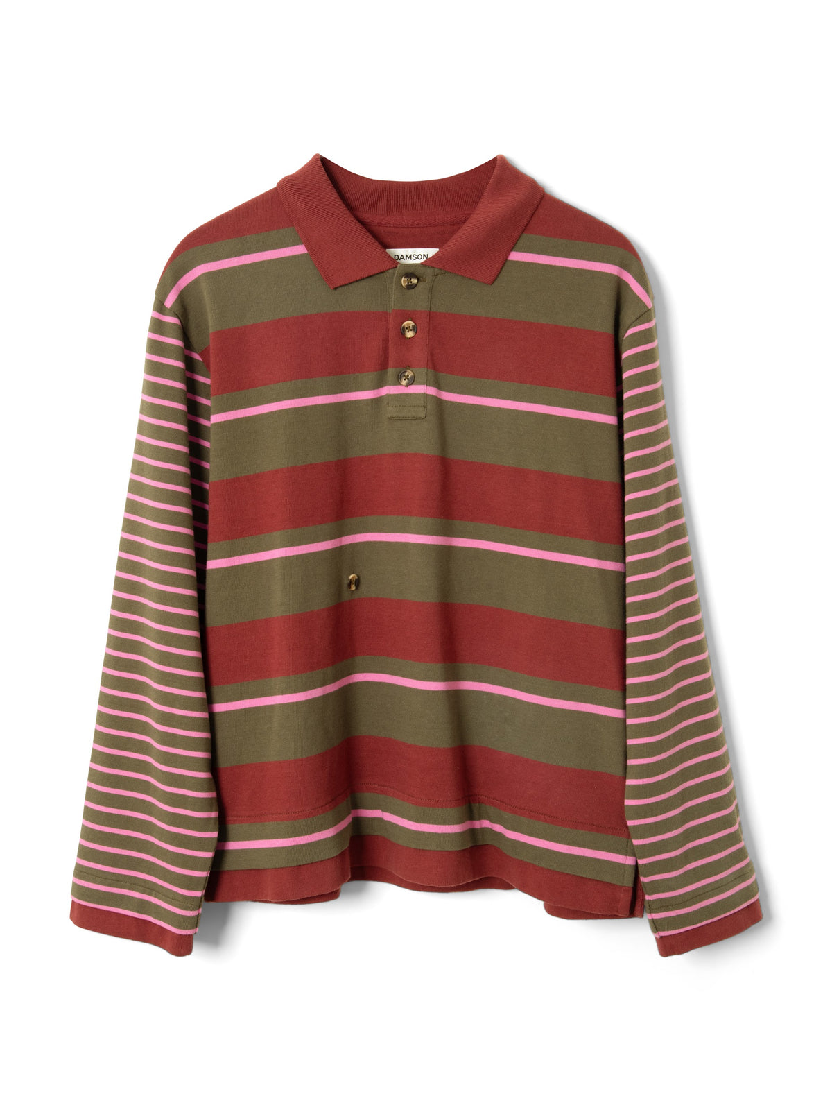 Damson Madder - Noah Cinch Rugby, Olive/Pink Stripe