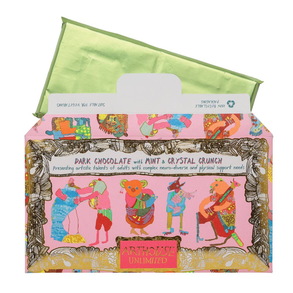 Arthouse Unlimited - Hugging Animals, Dark Chocolate with Mint & Crystal Crunch