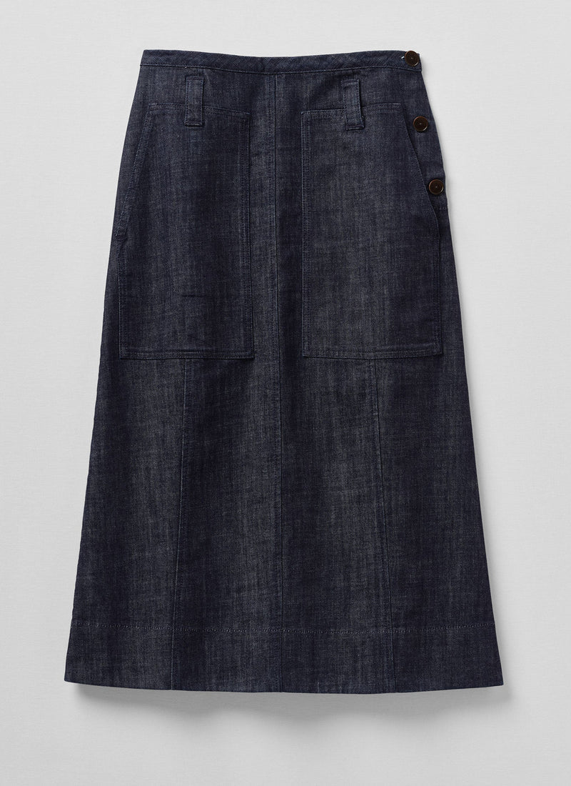 TOAST - Patch Pocket Organic Denim Skirt, Indigo