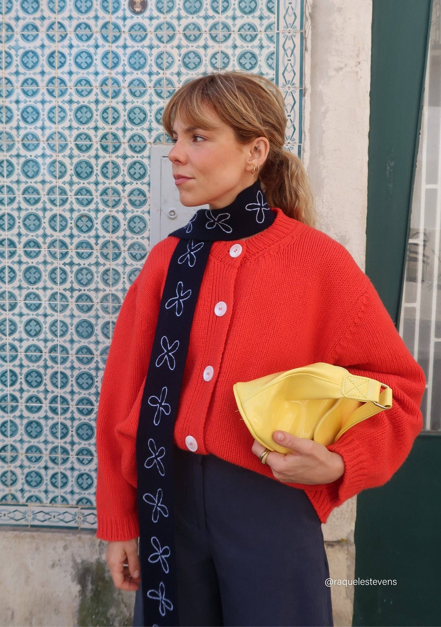 TBCo - Merino Wool Skinny Scarf in Navy Flora