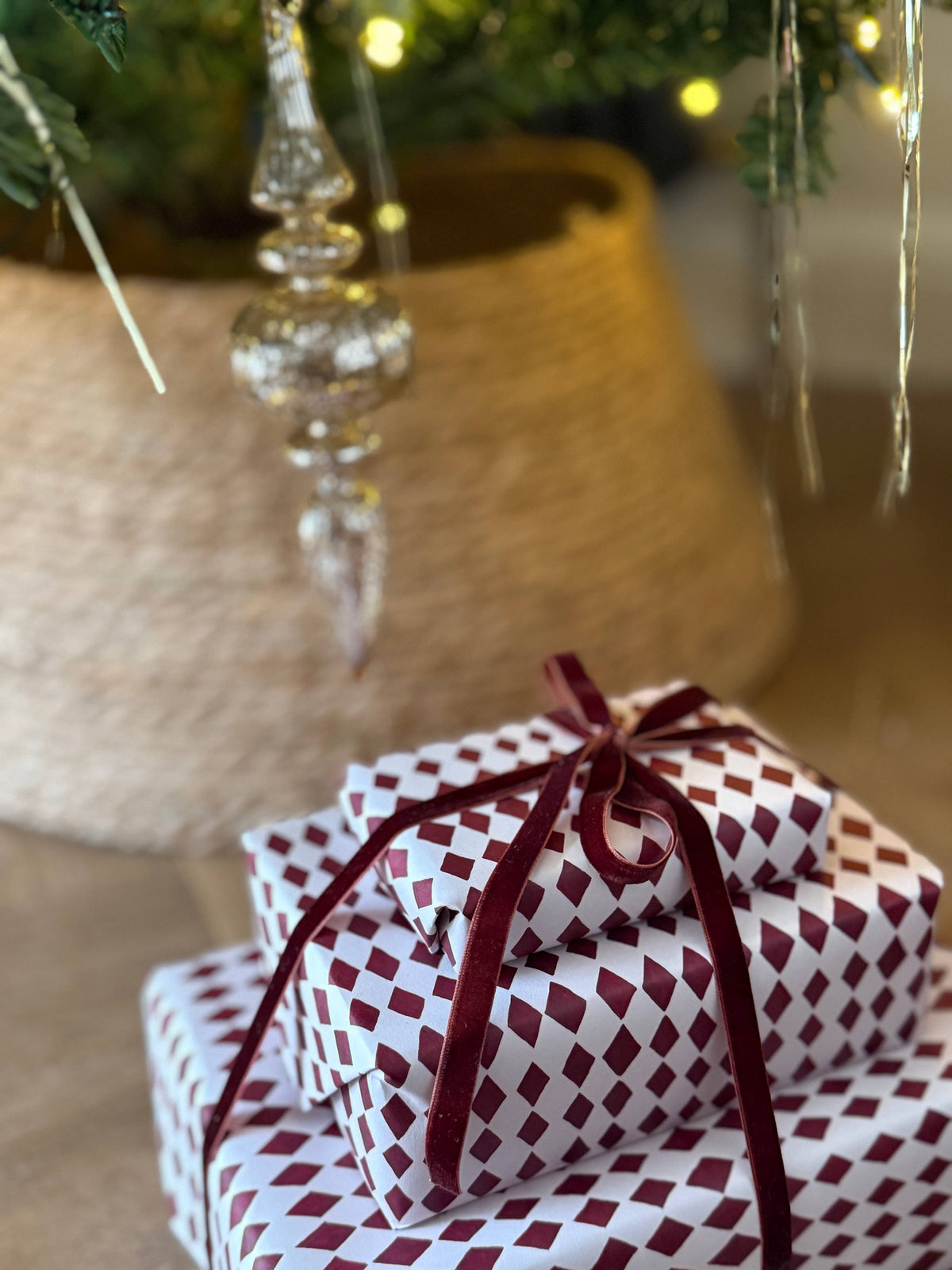 Katie Housley - Christmas Gift Wrap, Red Harlequin
