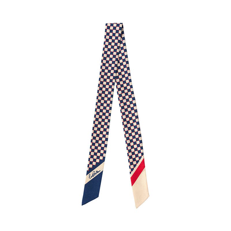 Lost Pattern NYC - "Checkerboard" Silk Twill Skinny Scarf - Blue