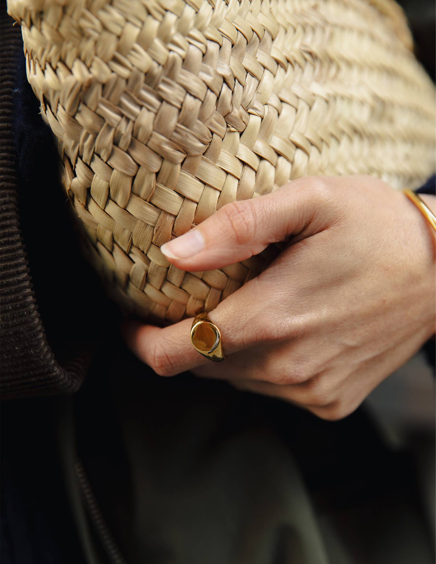 Nordic Muse - Gold Round Signet Ring, Waterproof