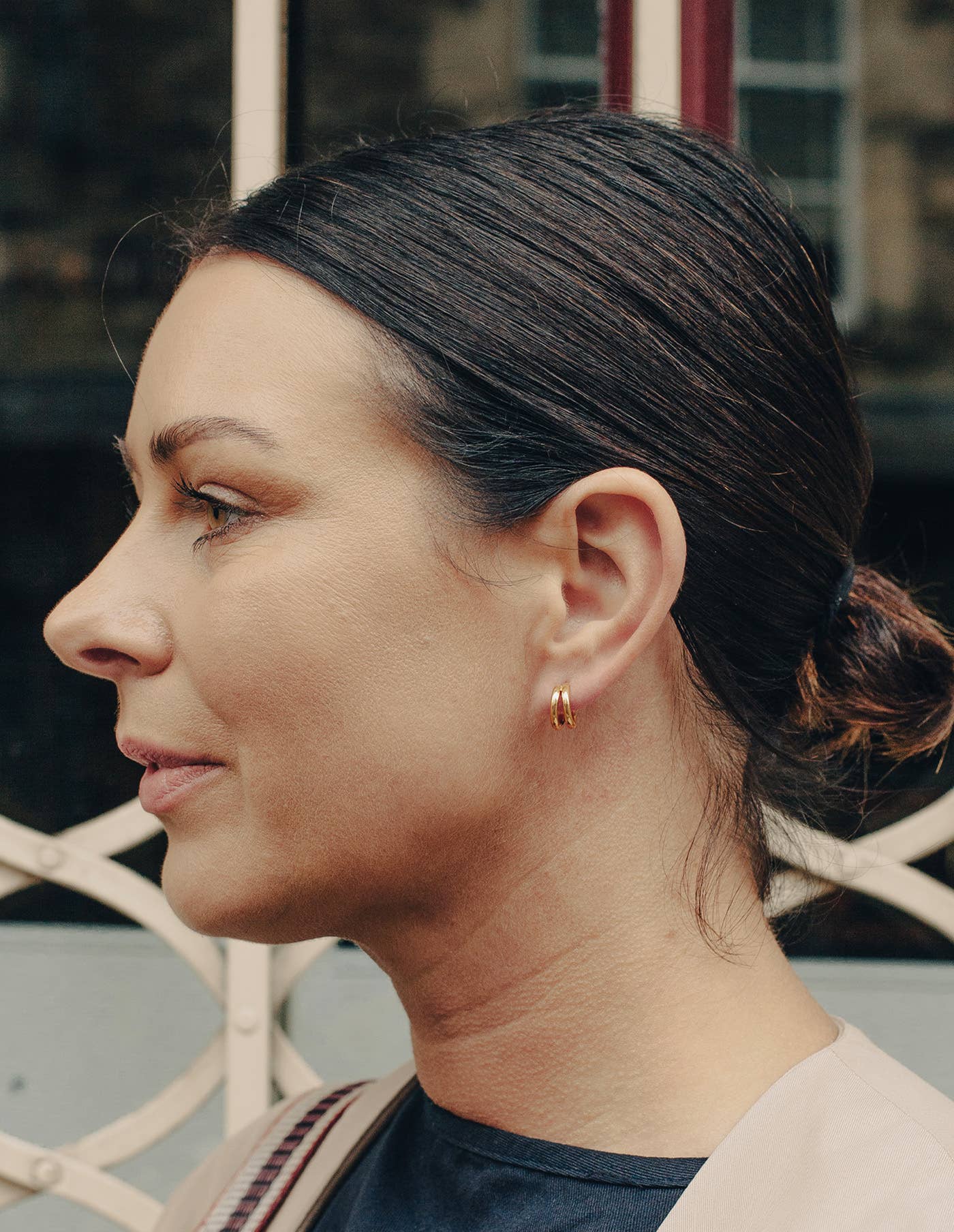 Nordic Muse - Gold Double Layer Huggie Hoop Earrings