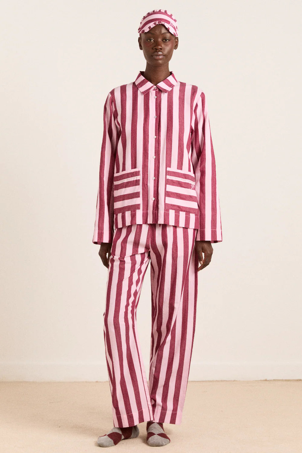 Damson Madder - Florie PJ Set, Burgundy & Pink Stripe