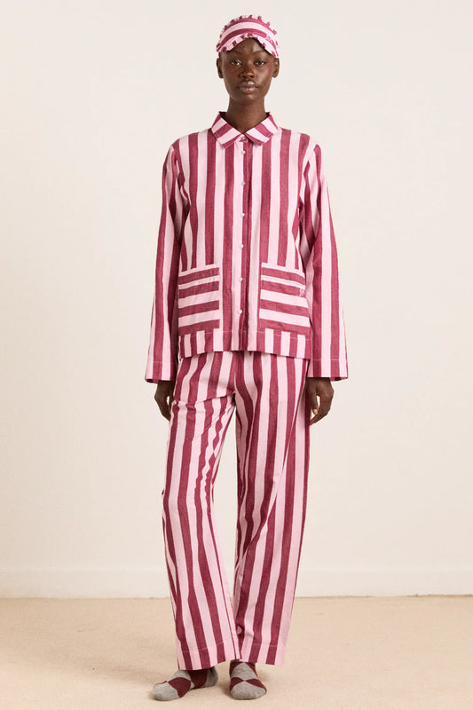 Damson Madder - Florie PJ Set, Burgundy & Pink Stripe