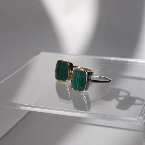 Lines and Current - ‘Monroe’ Green Malachite Ring  - Sterling Silver