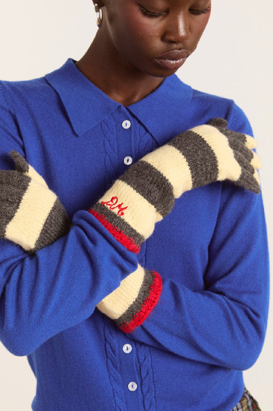Damson Madder - Striped Gloves, Butter/Charcoal