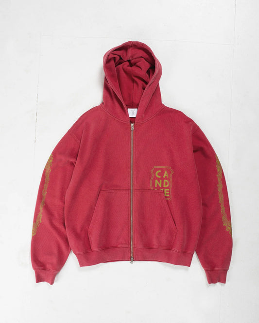 CANDICE - Harlequin Washed Zip Hoodie, Red