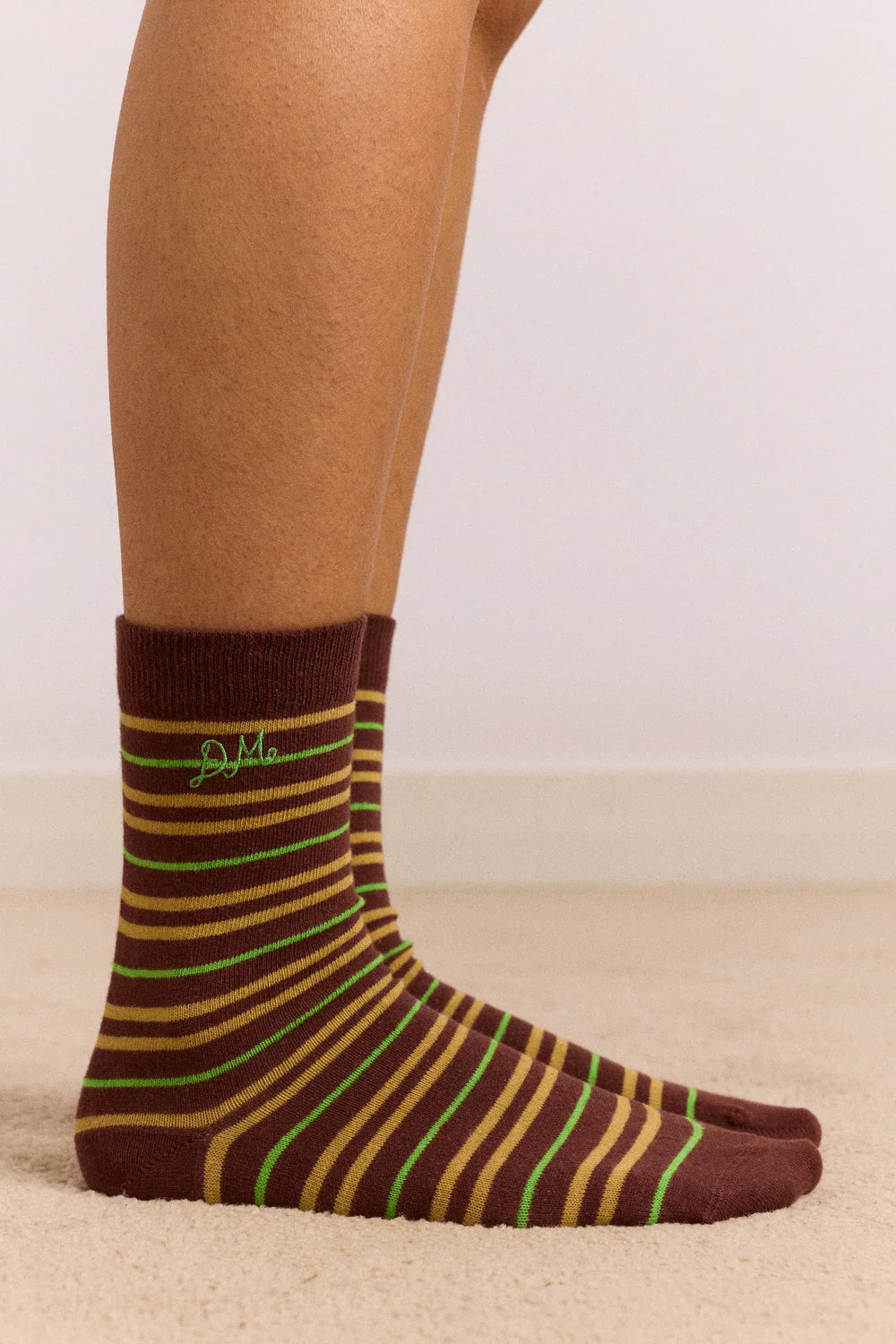 Damson Madder - Multi Stripe Socks, Choc & Lime