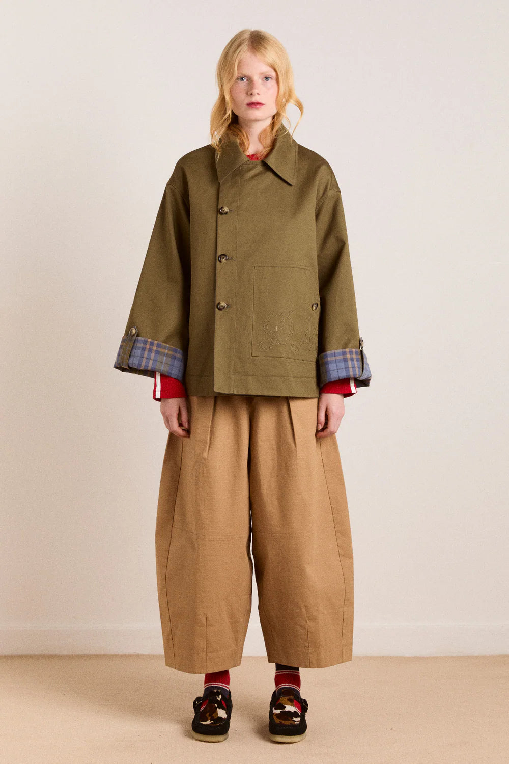 Damson Madder - Jerry Crop Trench Coat, Olive