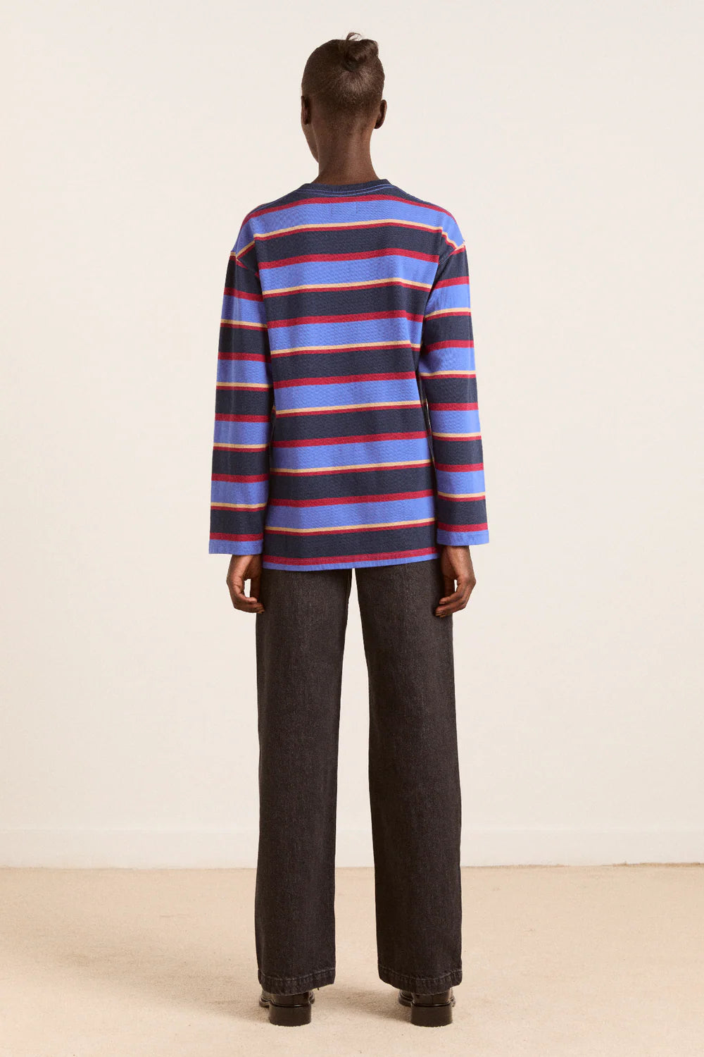 Damson Madder - Ali Long Sleeve Tee, Navy Tan Burgundy Stripe