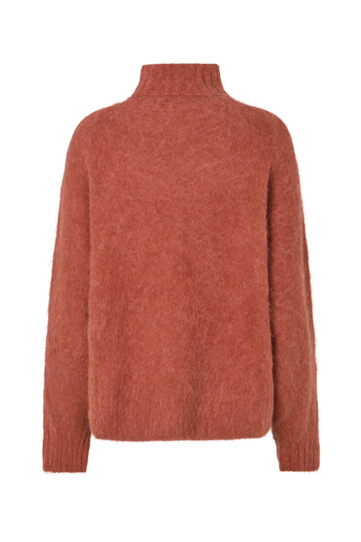 Rabens Saloner - Mabeka Fluffy Knit Funnel-Neck Sweater, Redwood