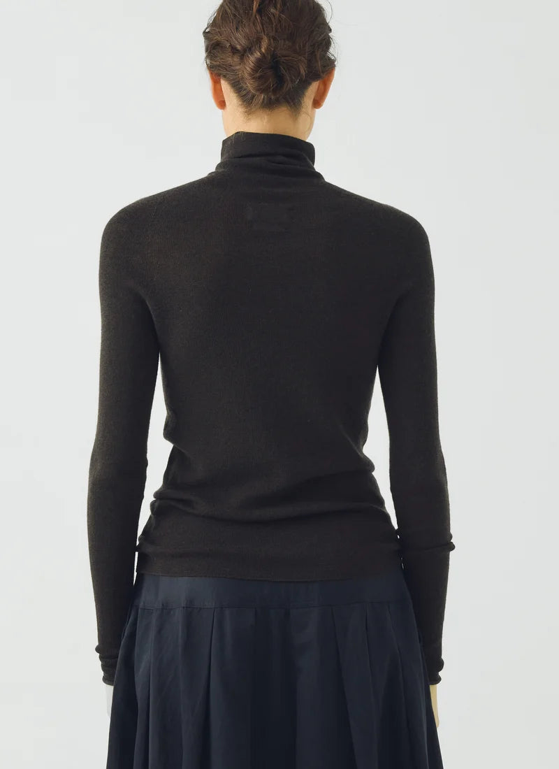 TOAST - High Neck Wool Cashmere Fine Ribbed Sweater, Brown Umber