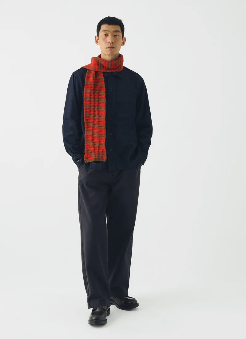 TOAST - Micro Cable Stripe Wool Scarf, Red/Pecan
