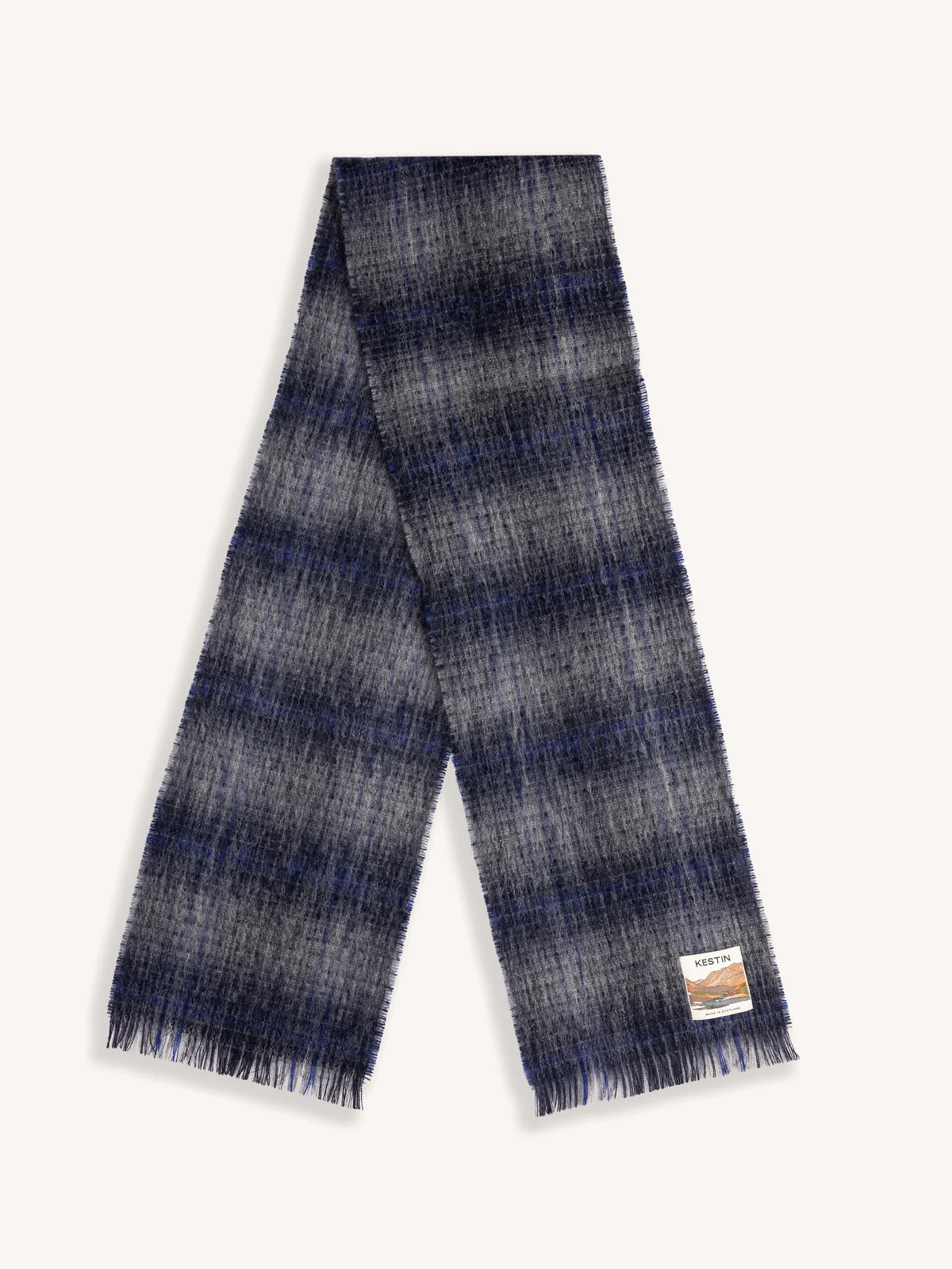 Kestin - Muir Brushed Scarf, Navy Check Mohair Blend